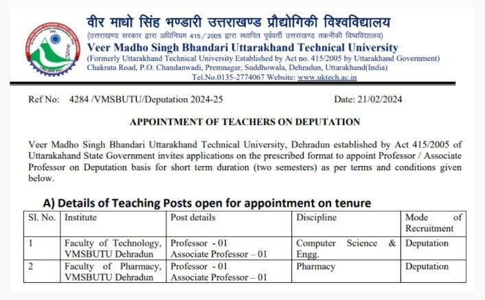 उत्तराखंड तकनीकी विश्वविद्यालय में निकली बम्पर भर्ती इस तरह करें आवेदन